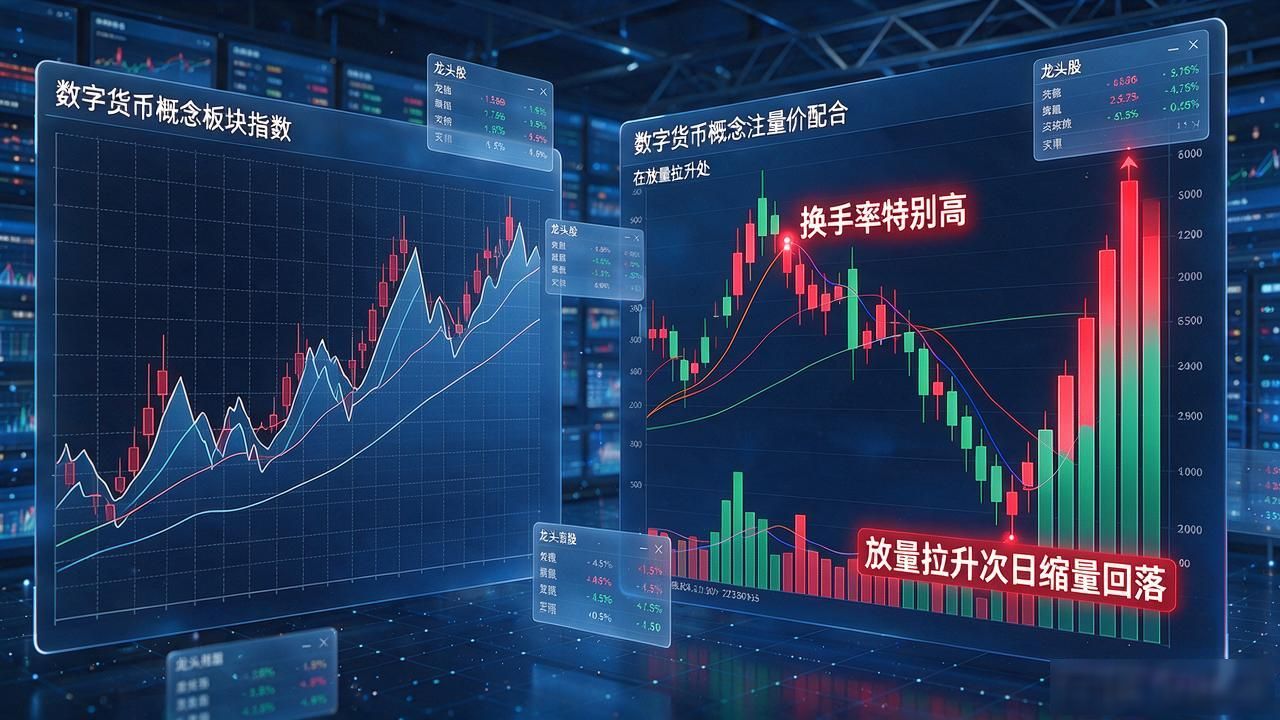 近期股票行情中数字货币概念板块怎么走，散户该关注哪些信号