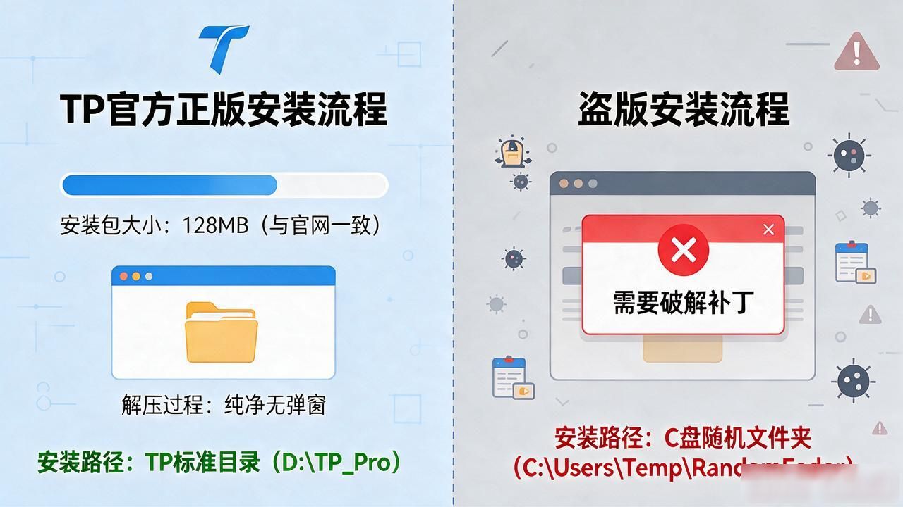 TP官方下载怎么分正版盗版？看签名、比大小、验运行就清楚了